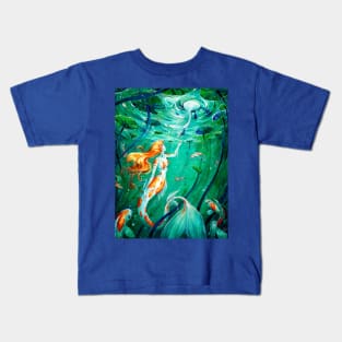 The Gift - Watercolor carp Koy Mermaid in a Pond Painting Kids T-Shirt